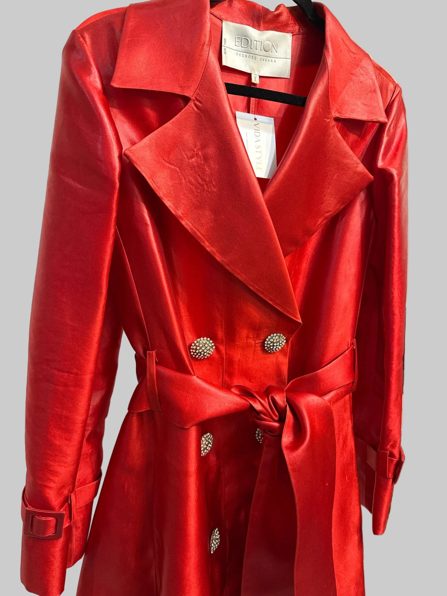 Women Size 8 Edition Georges Chakra Couture Long Red Trench Coat/Dress Coat