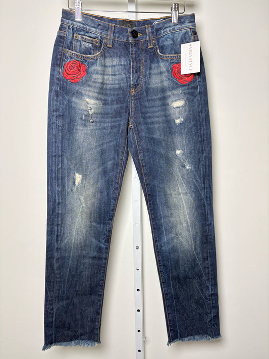 Women Size 26 (Sz 2) ROCKS Roy Roger's Blue Solid w/Embroidery Denim Jeans