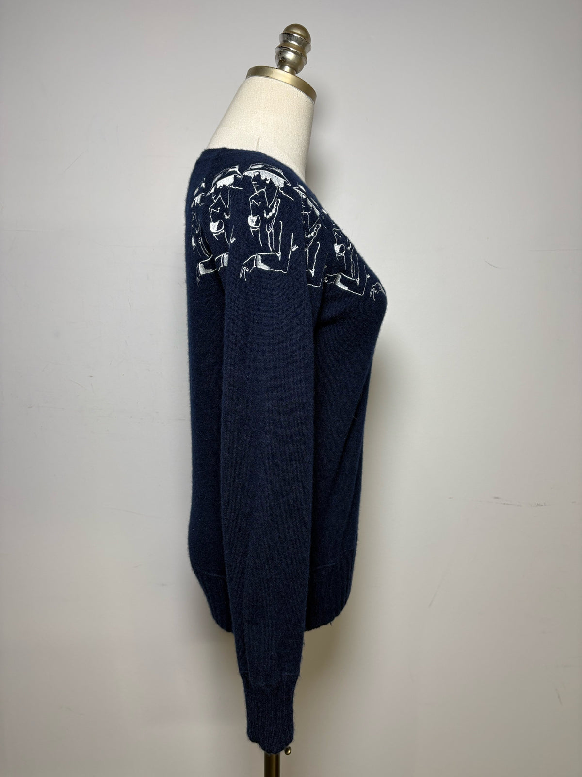 Women's Chanel 2012 Mademoiselle Coco Chanel Embroidered Blue Pure Cashmere Pre-Owned Sweater
