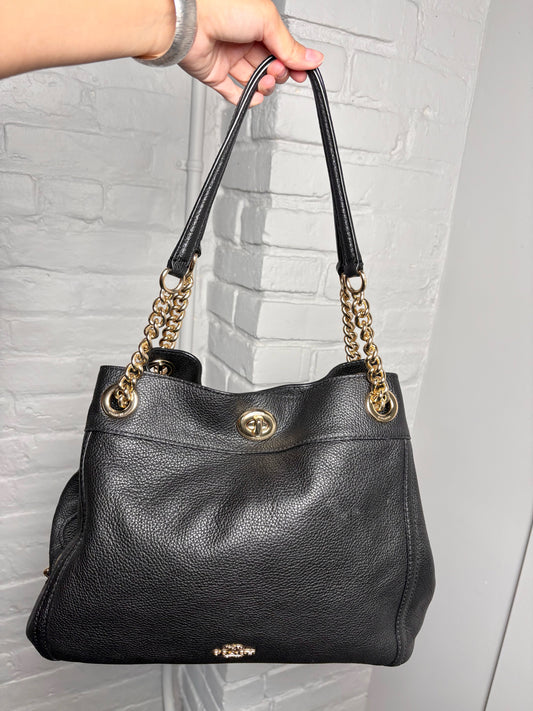 Coach Solid Pebble Leather Pre-owned Black Edie Purse