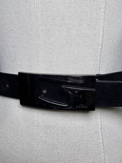 Mens Size M/L Gucci Black Leather Men's G-Buckle Belt