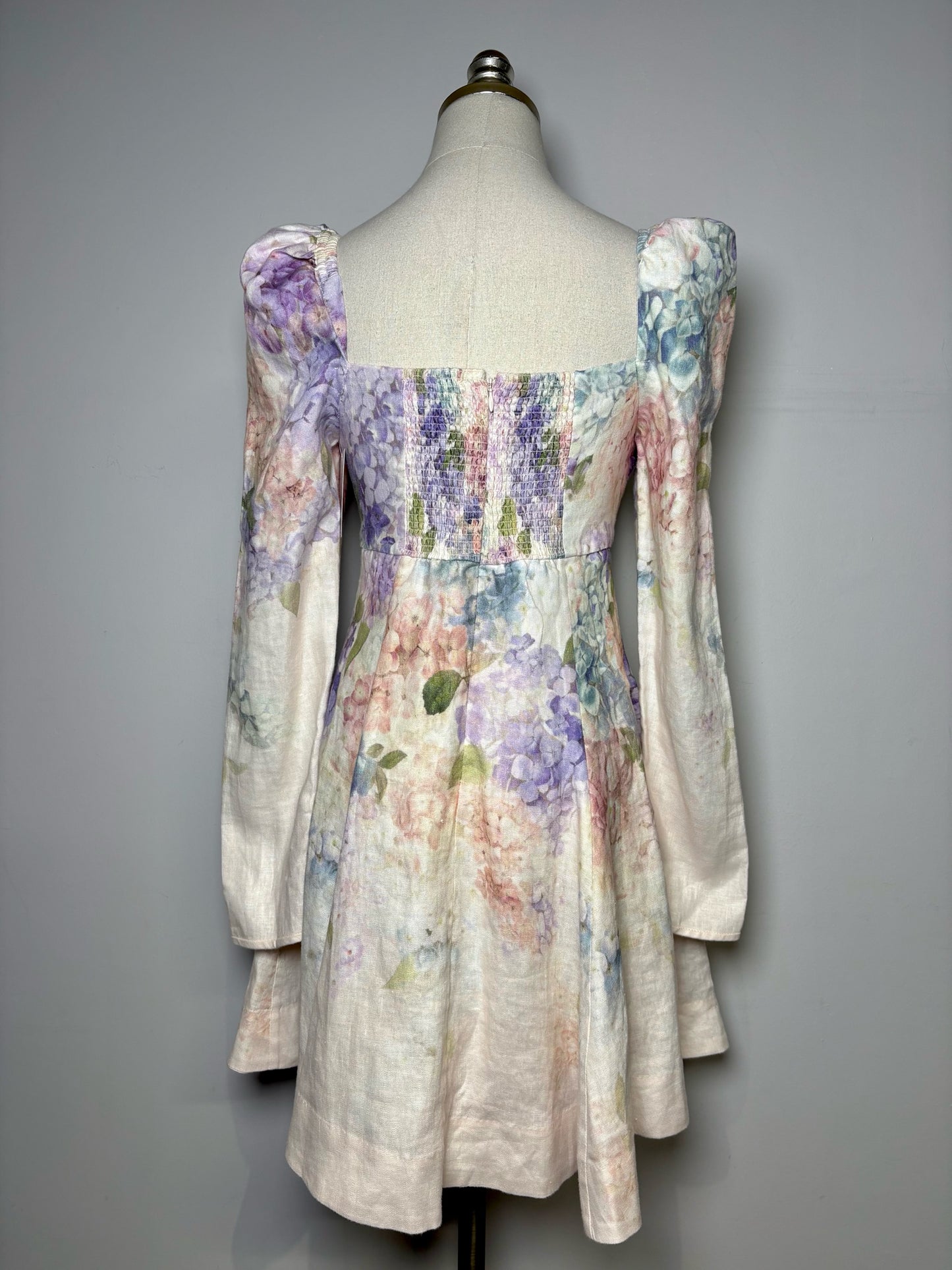 Women Size 1 Zimmermann White, Blue, Green, Pink Dawning Floral 100% Linen Dress