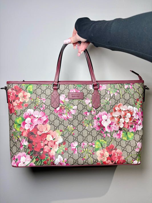 Gucci GG Supreme Floral Burgundy Tote
