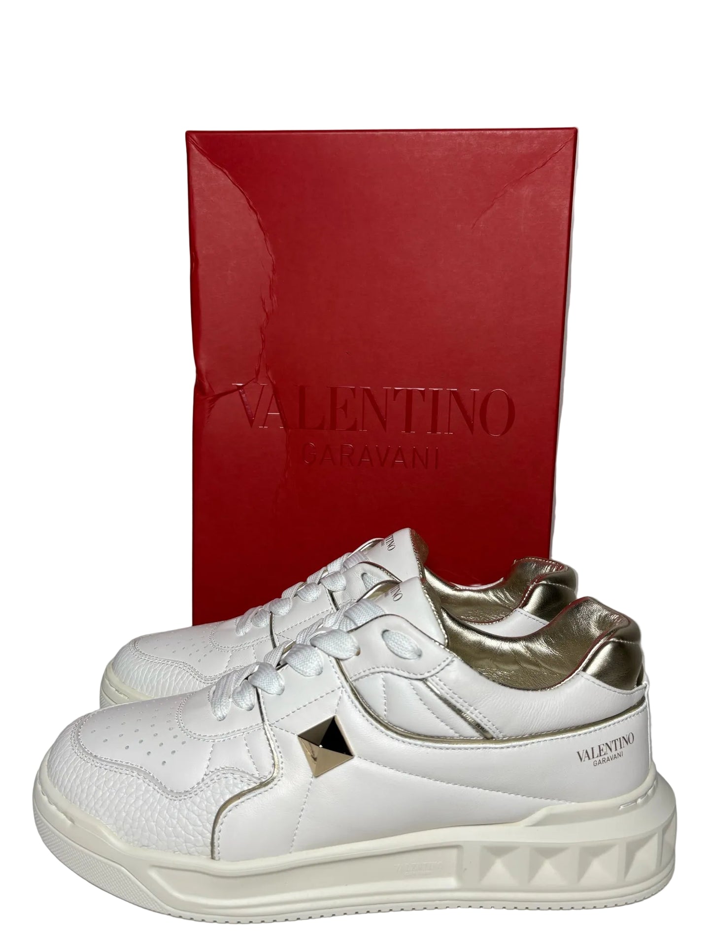 Women's Sz 40 Valentino Garavani One Stud White Platinum Pre-owned Sneakers