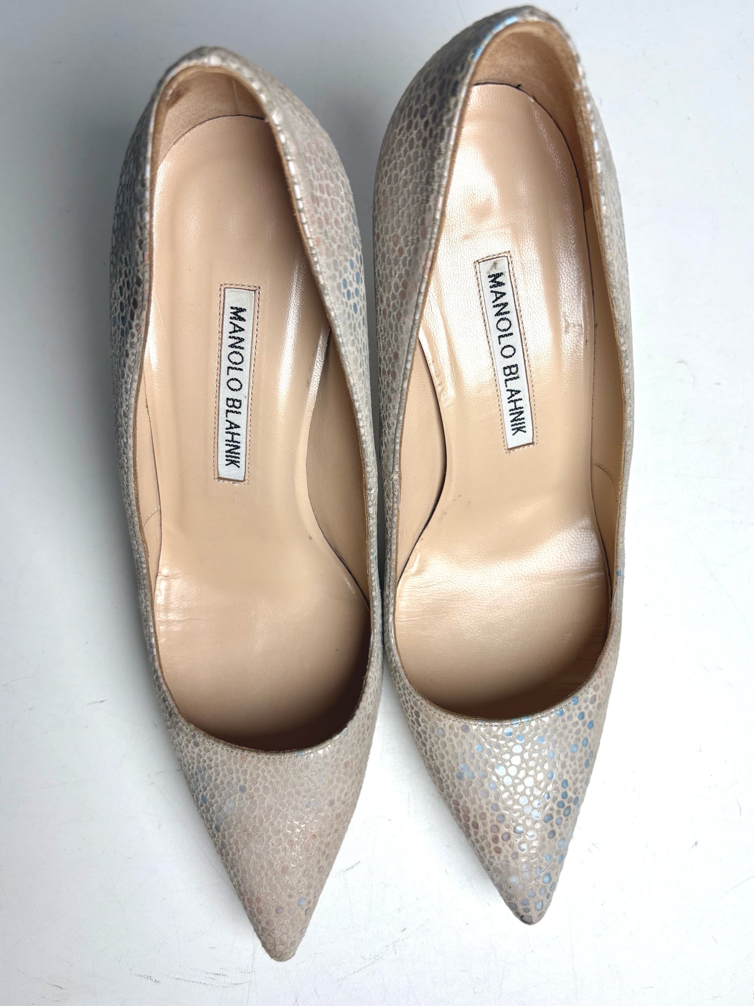 W Shoe Size 38 Manolo Blahnik Bone Snakeskin Effect Pre-owned