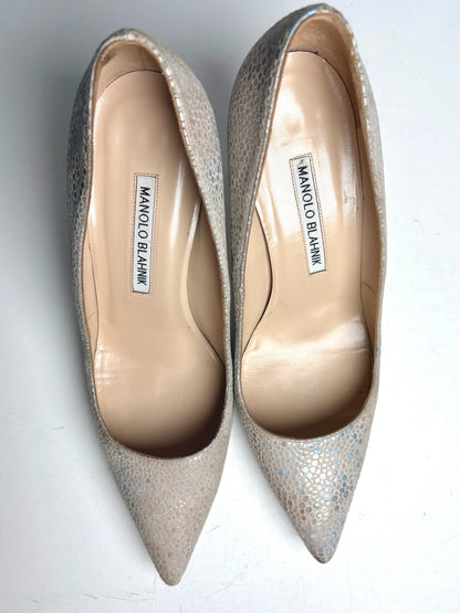 W Shoe Size 38 Manolo Blahnik Bone Snakeskin Effect Pre-owned Heels