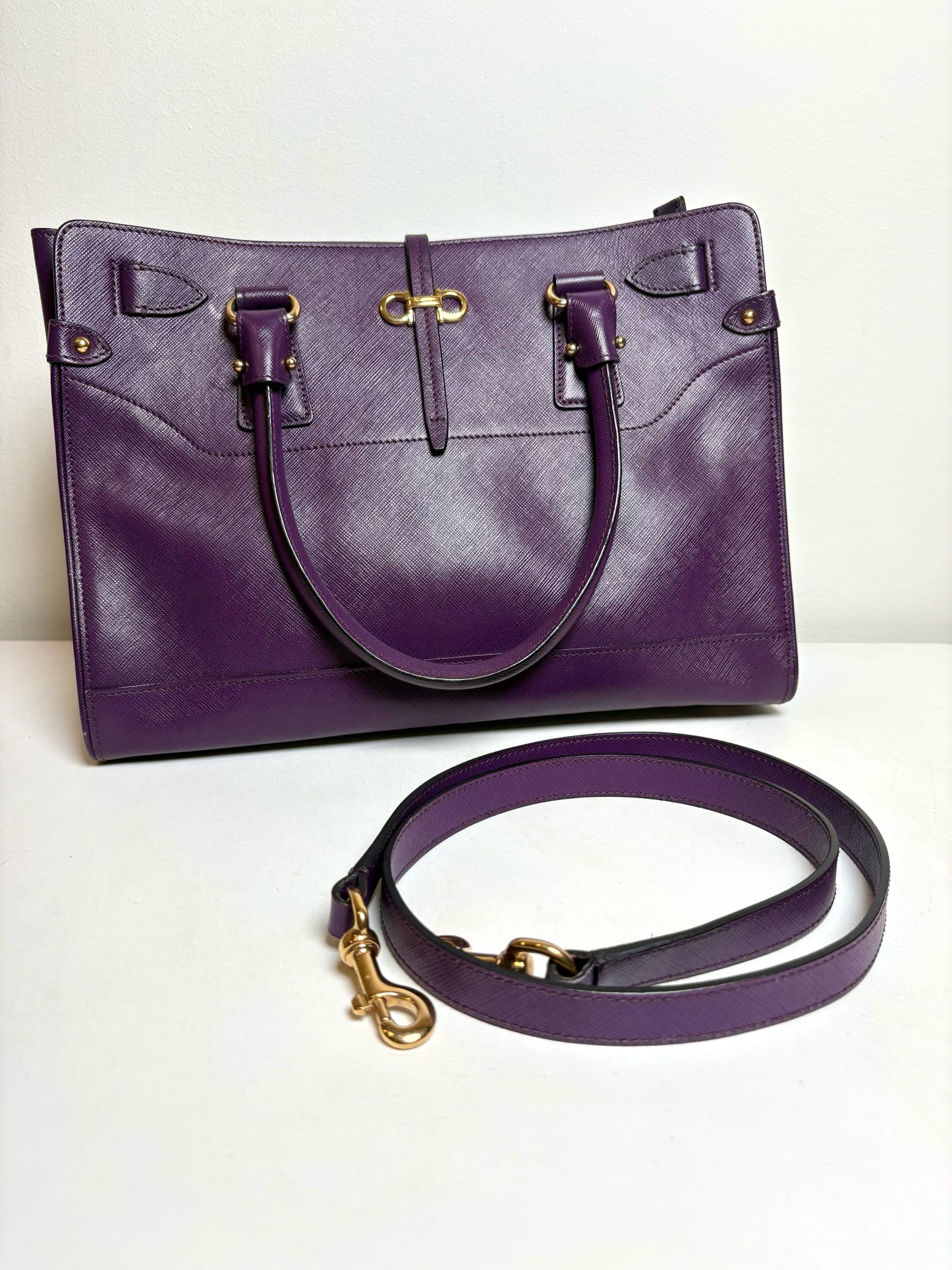 Women's Salvatore Ferragamo Briana Tote Saffiano Leather Pre-owned Purple Bag