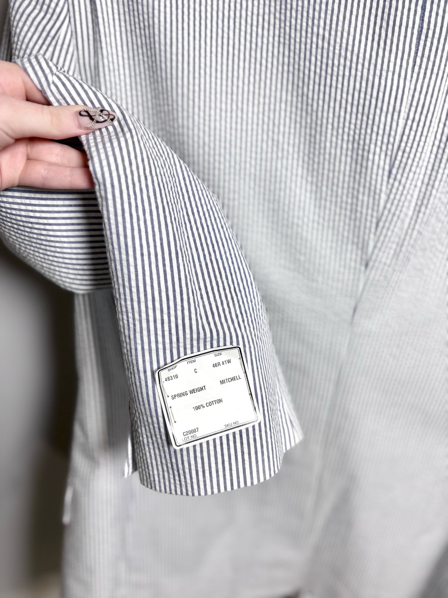 Jos. A. Bank Blue & White 100% Cotton Searsucker Men's 46R Suit NWT Pre-Owned