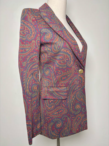 Women Size XS Rosetta Getty Burgundy, Olive, Navy & Orange Paisley Blazer