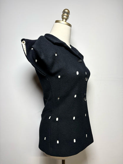 Women Sz 36 Jil Sander Black Cutouts Wool w/Cotton Lining Top Pre-owned Vintage