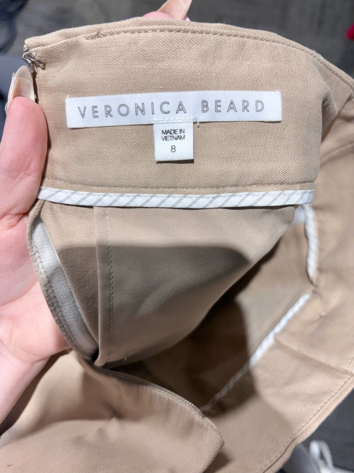 Women Size 8 Veronica Beard Khaki Solid Linen, Cotton Blend Women's Skirt