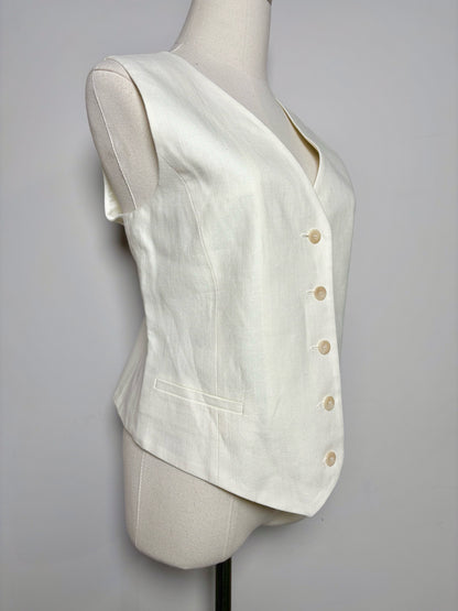 Women Size 8 Maison 123 Paris Cream Solid Cotton, Linen Vest