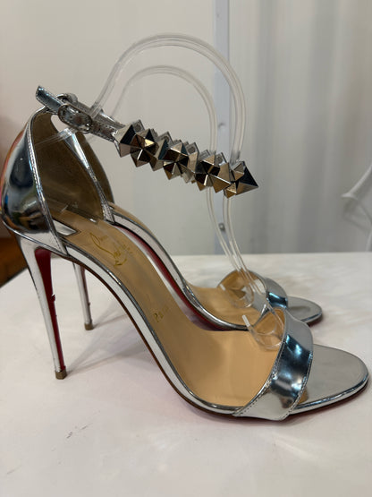 Christian Louboutin Silver Spike Open-Toe Ankle Strap | Pre-owned