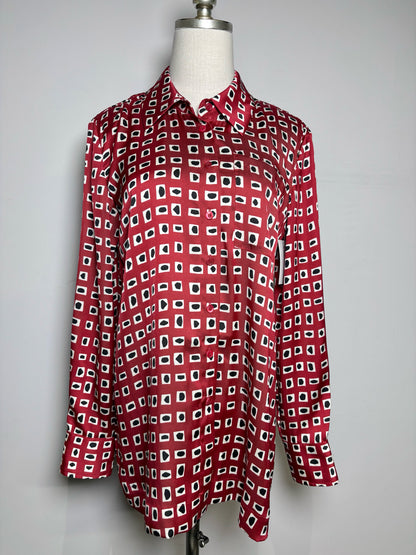 Women Size M Staud Red, Black, White Print Women's 100% Polyester Blouse