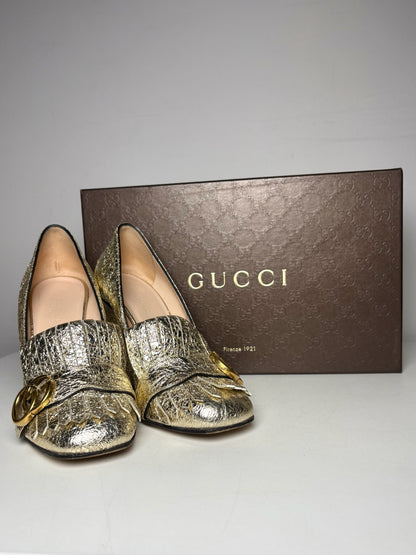 W Shoe Size 36 (5.5/6 US) Gucci Metallic Gold Leather Pre-owned Loafers