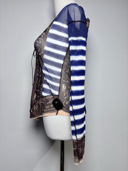 Women Size S (Estimate) Jean Paul Gaultier Blue, White Striped 2 Piece Mesh Set