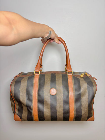 Vintage Fendi Beige, Tan Monogram Coated Canvas Duffle Pre-Owned
