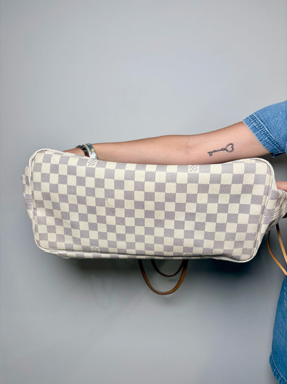 Coated Canvas Pre-owned Neverfull GM Damier Azur Louis Vuitton Bag