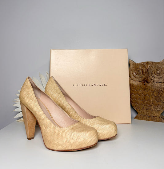 W Shoe Size 10 Loeffler Randall Beige Raffia Heels