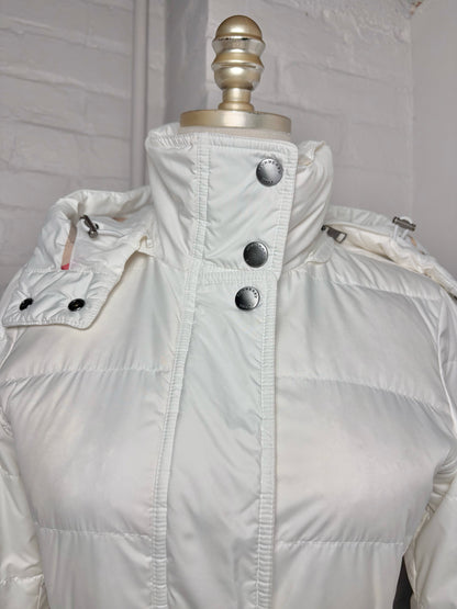 Women Size XS Burberry Brit White Goose Down Puffer Belted Coat