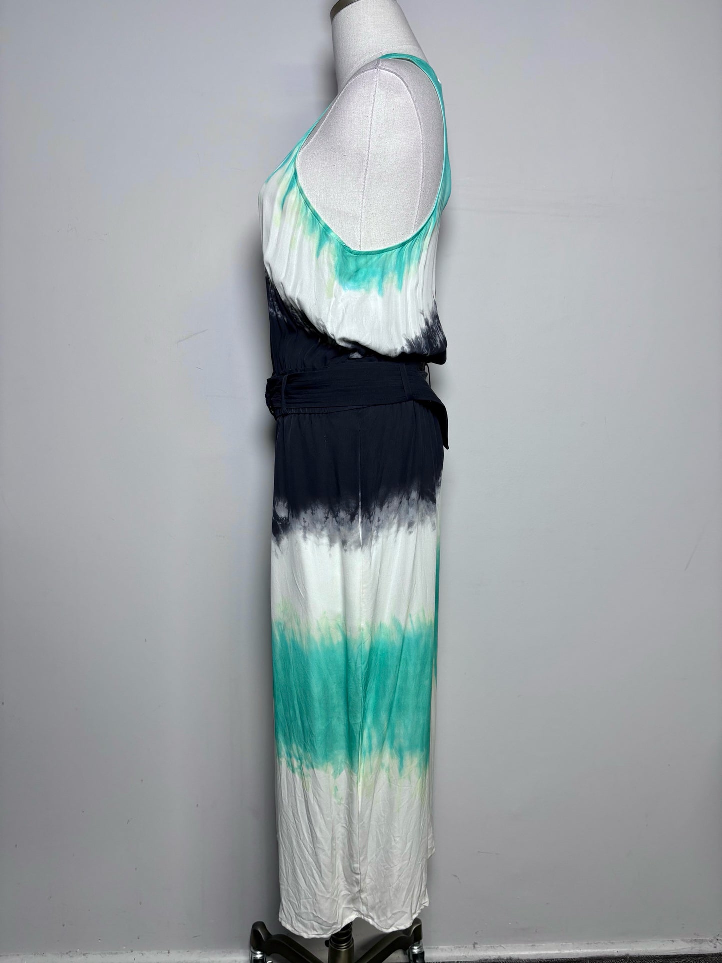 Women Size 8 ALC Green Watercolor Sleeveless Midi Silk Dress
