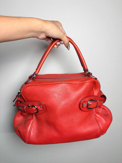 Salvatore Ferragamo Solid Pebble Leather Red Calfskin Medium Purse