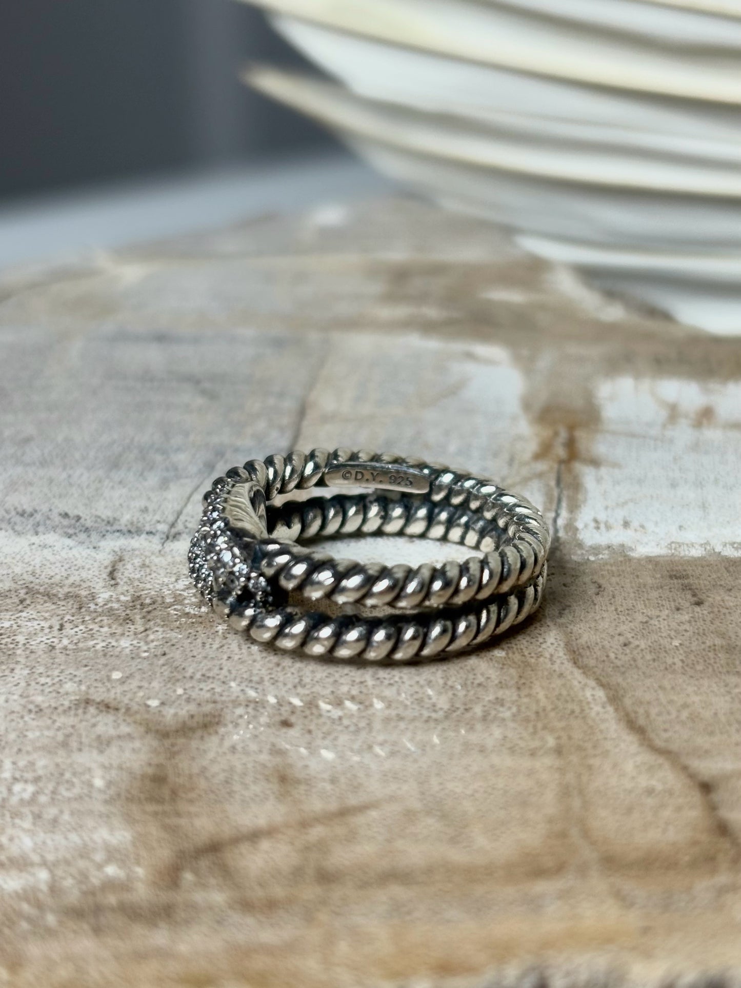 David Yurman Pave' Diamonds Sterling Silver Cable Size 6 Ring