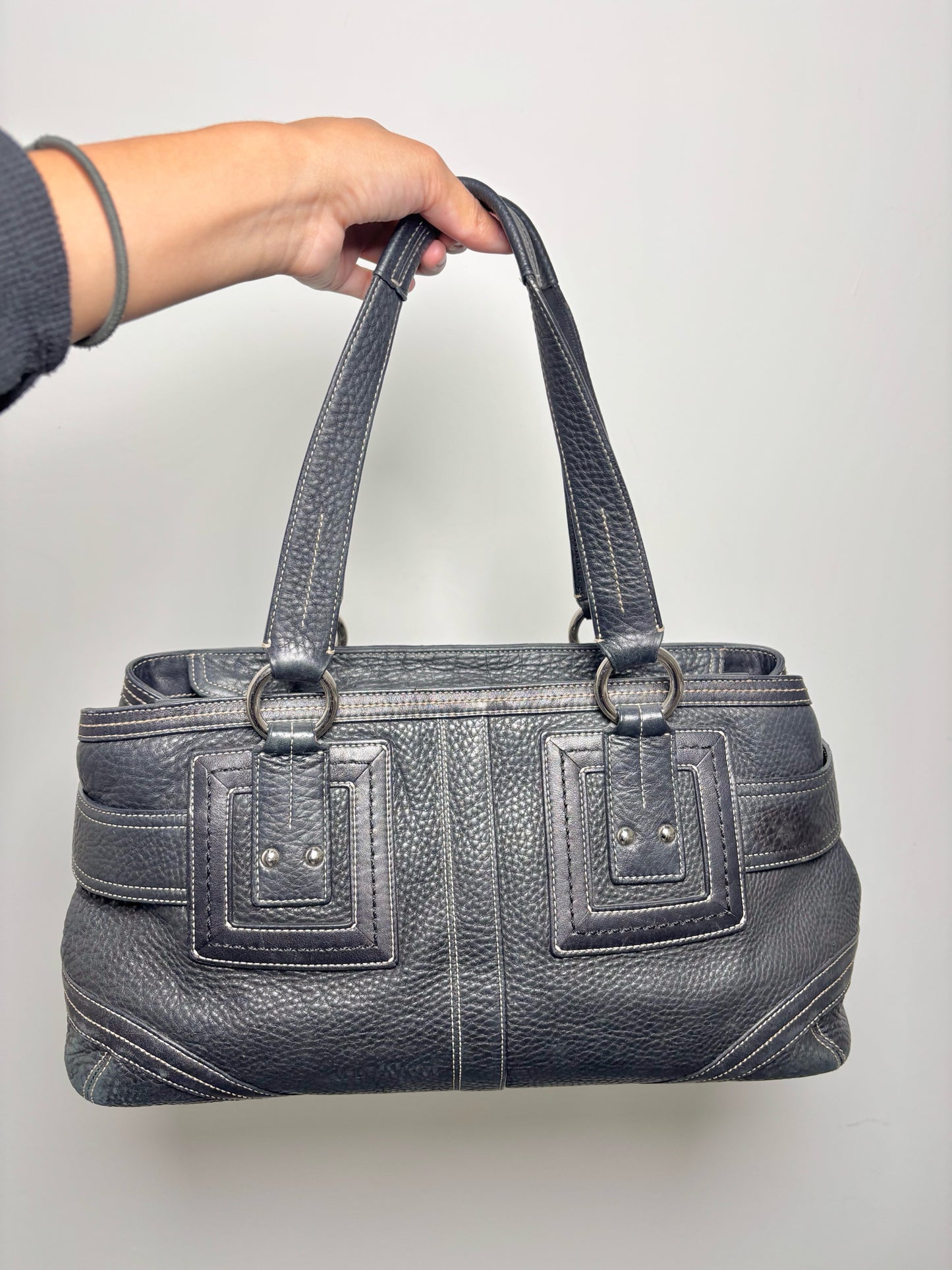 Coach Solid Leather Black Cowhide Hampton City 02764 Satchel Tote Purse