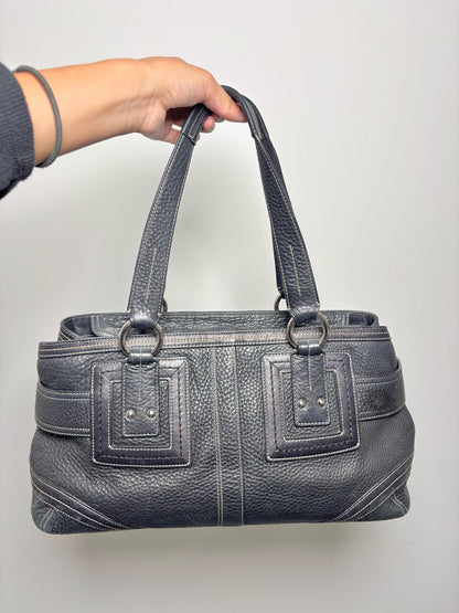 Coach Solid Leather Black Cowhide Hampton City 02764 Satchel Tote Purse