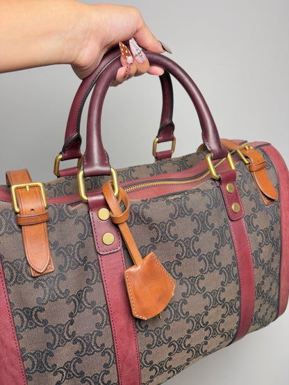 Celine Monogram Vintage Canvas, Leather Burgundy Vintage Tote