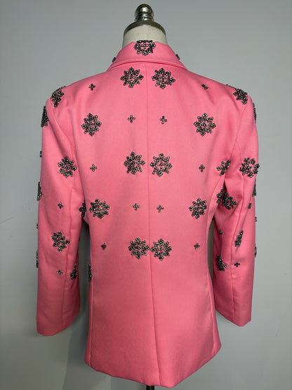 Women Size 4 L'Agence Pink Crystal Tuxedo Blazer