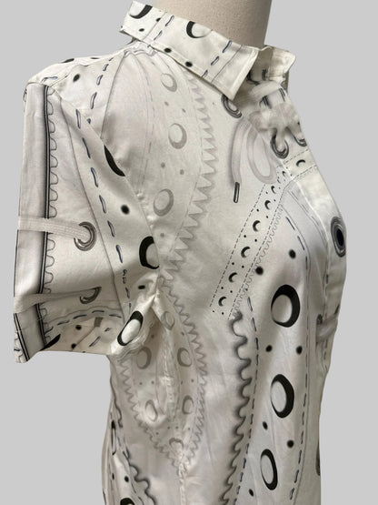 Mary Katrantzou White Cotton Button-Down Shirt with Painted Print | Pre-owned