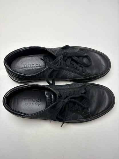 Men's Size 6.5 Authentic Gucci GG Canvas Low Grey & Black Monogram Pre-Owned Sneakers