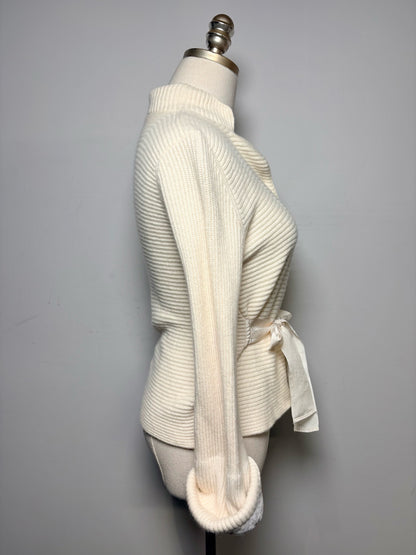 Women's Size S (Estimated) Brunello Cucinelli Cream Cashmere Pre-Owned Ribbed Sweater