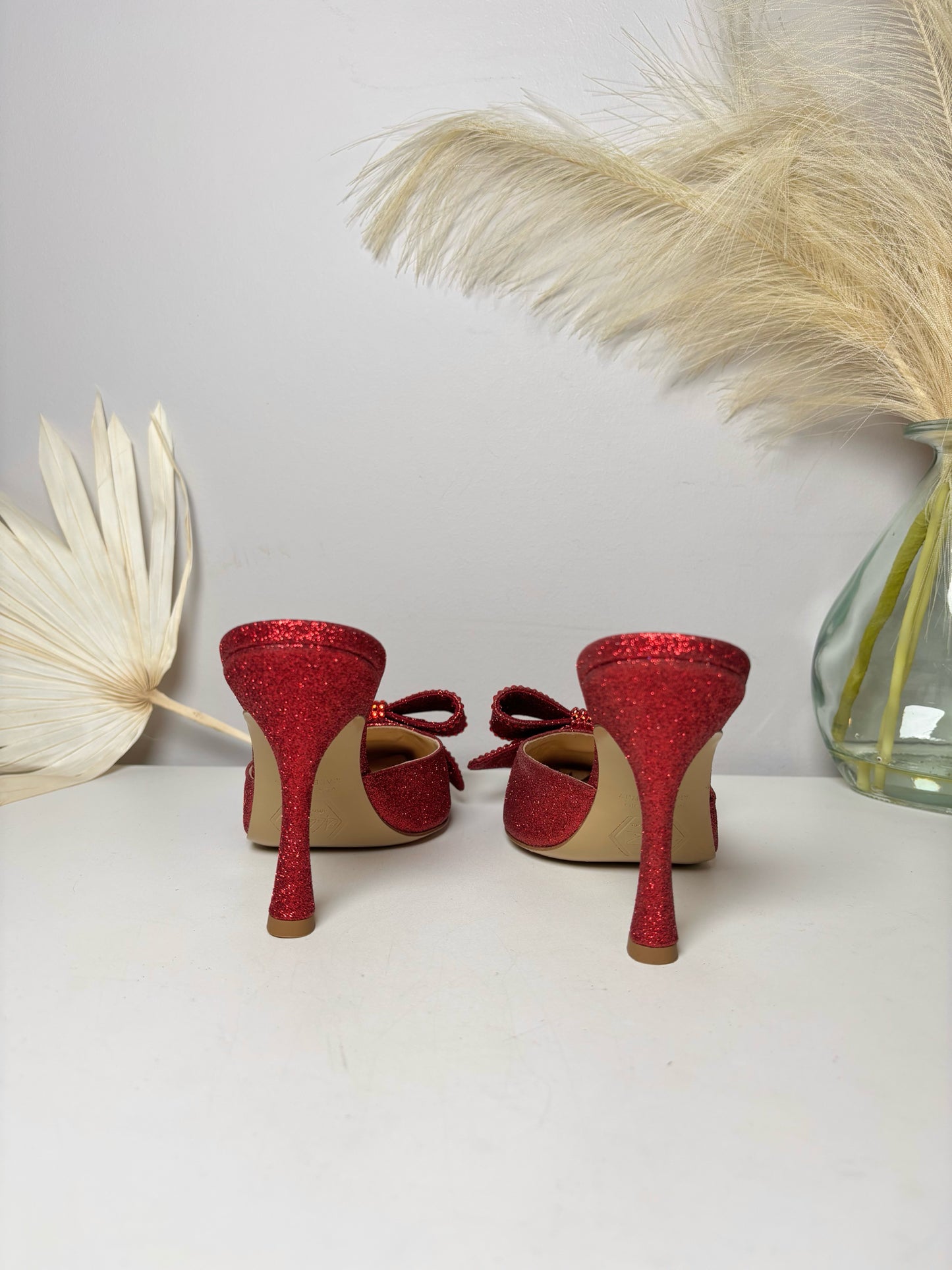 W Shoe Size 7 Nalebe by Amina Means Red Glitter Mule NWT Heels