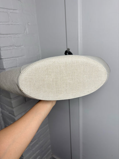 Anine Bing Logo Cotton Khaki Leather Trim Logo Taylin Tote