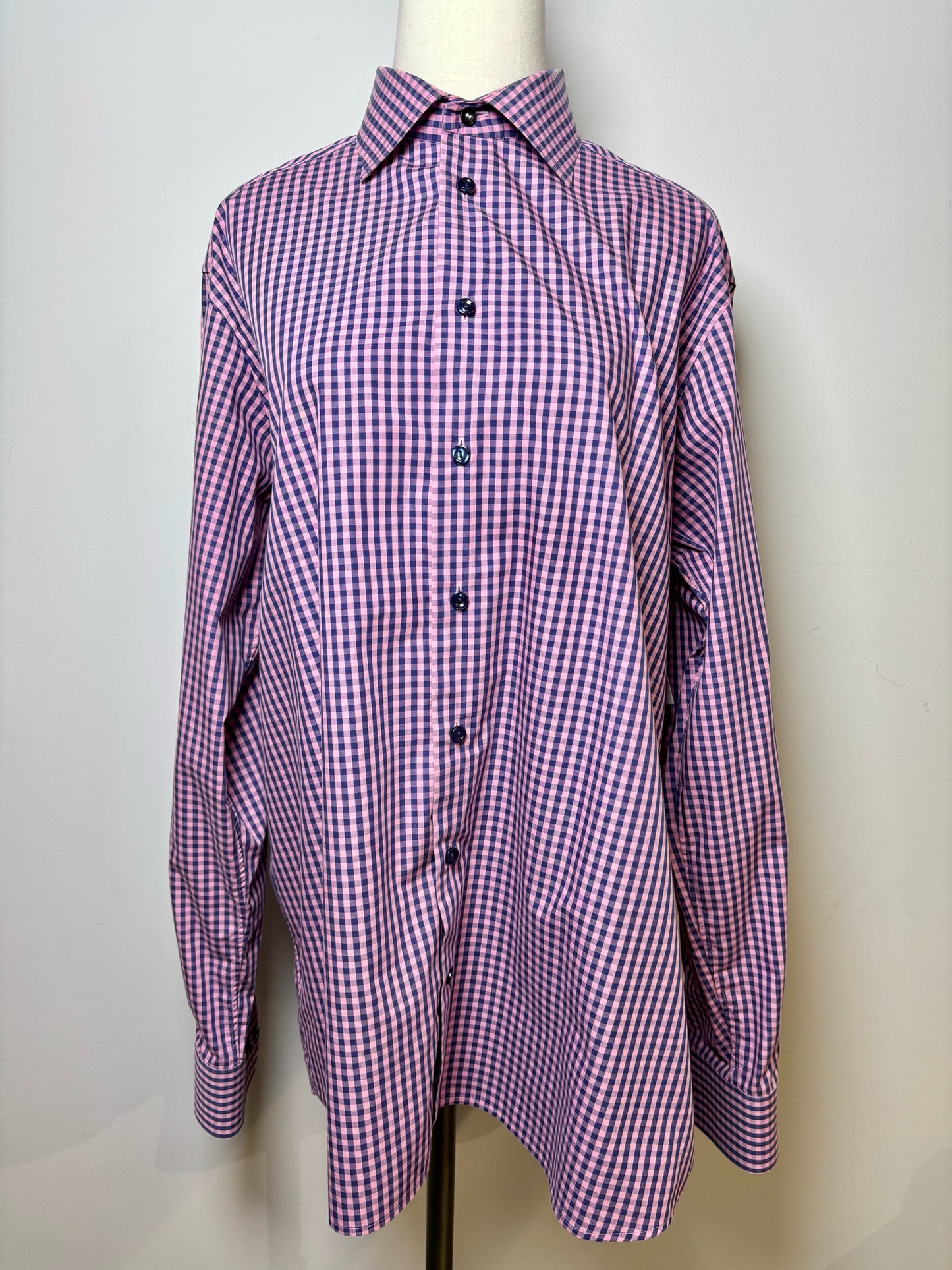 Mens Size XL Eton Pink Cotton Gingham Men's Shirt