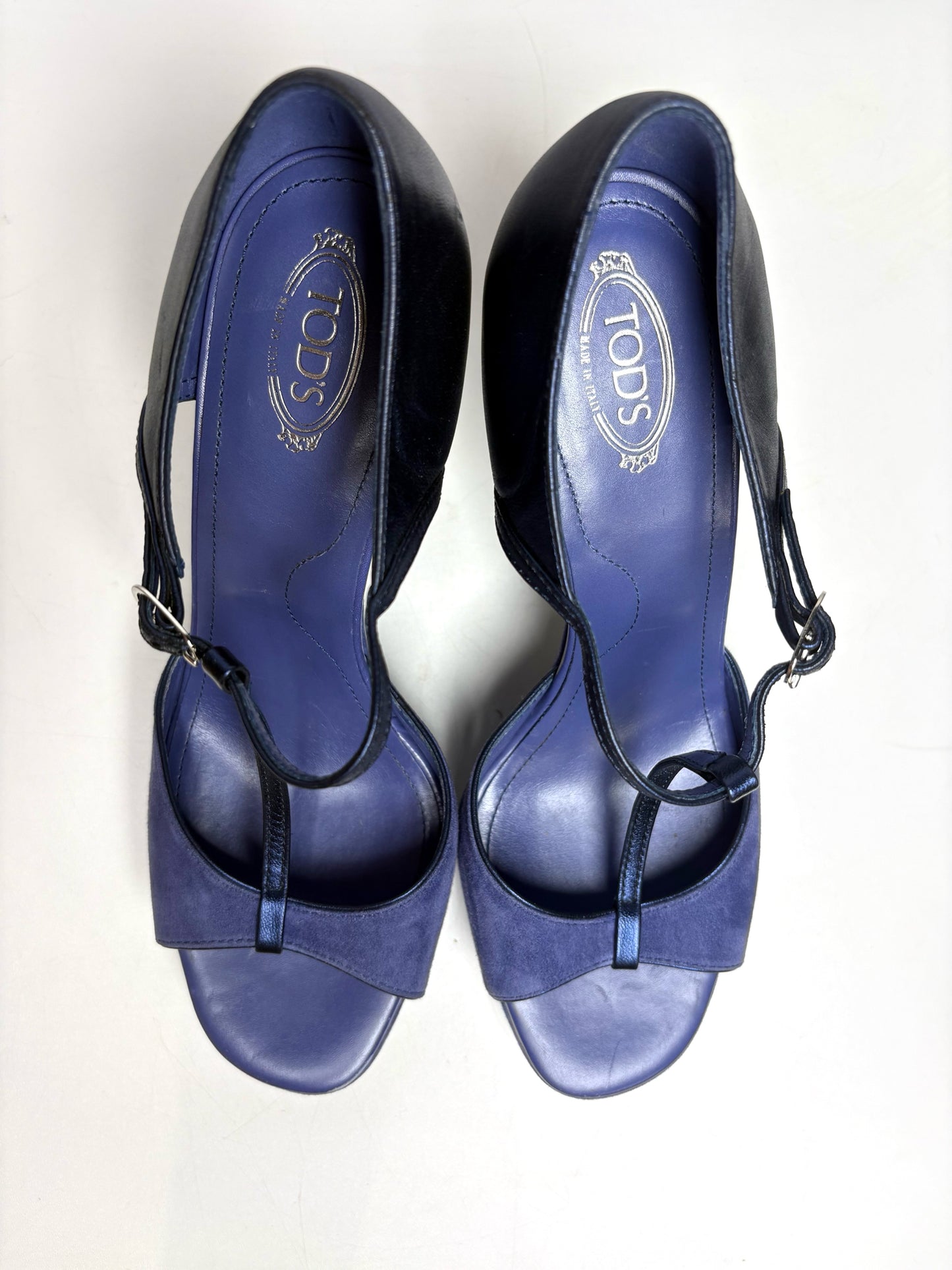 W Shoe Size 39 (8 US) Tod's Blue Leather Vintage Pre-owned Wedges