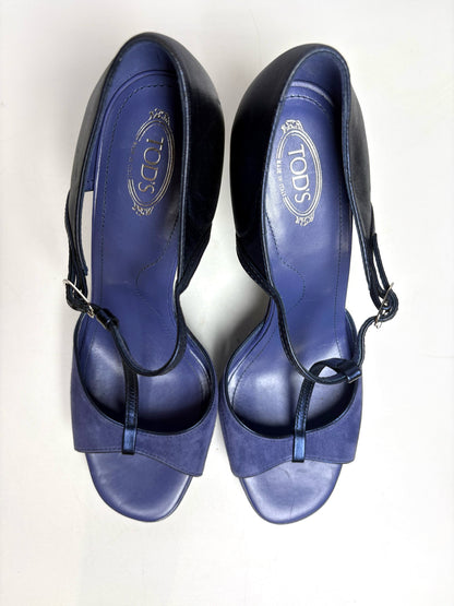 W Shoe Size 39 (8 US) Tod's Blue Leather Vintage Pre-owned Wedges