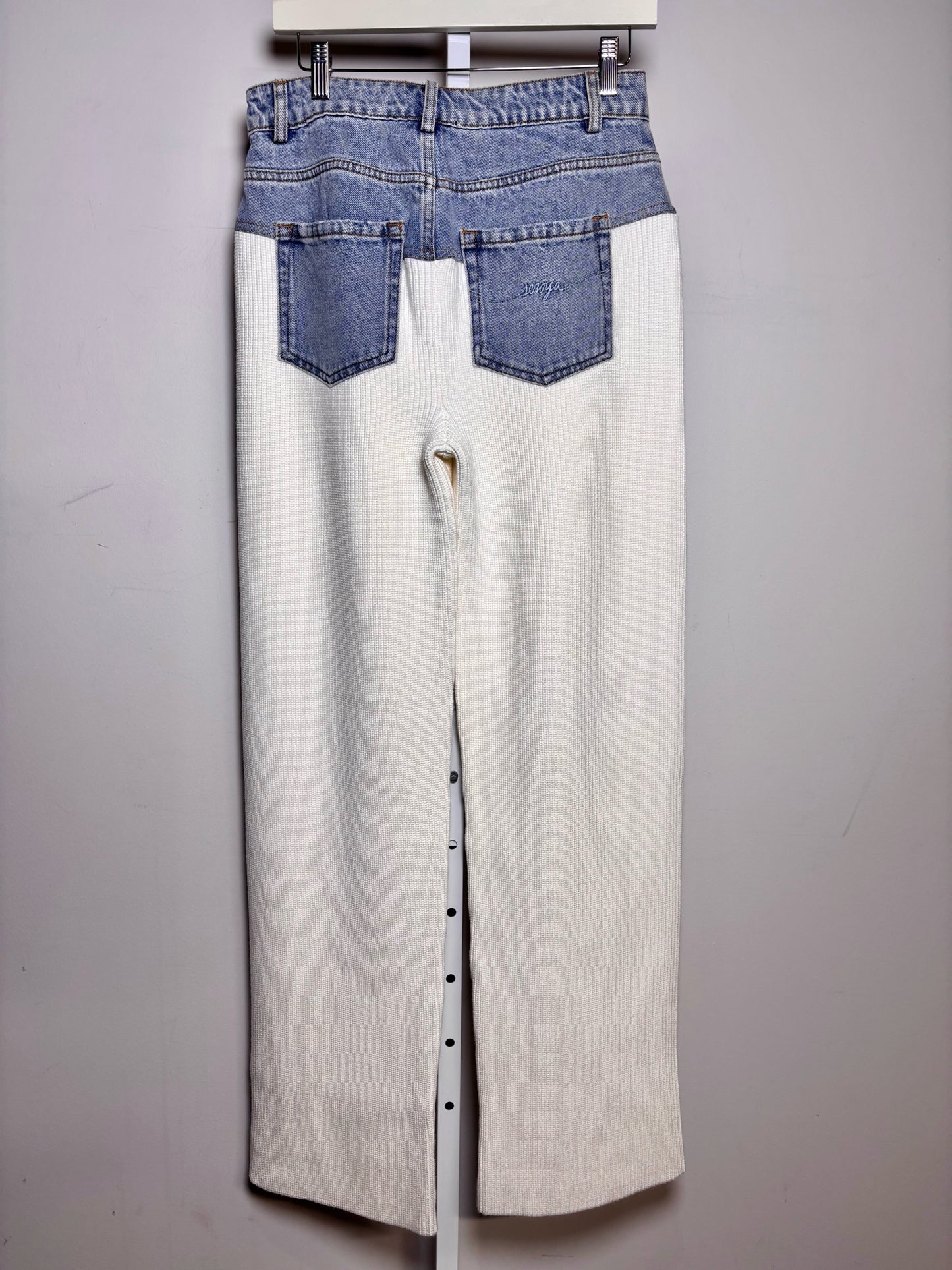 Women Size S SEROYA Chani Cream Colorblock Cotton Pre-owned, NWT Pants