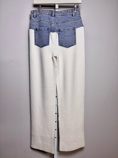 Women Size S SEROYA Chani Cream Colorblock Cotton Pre-owned, NWT Pants