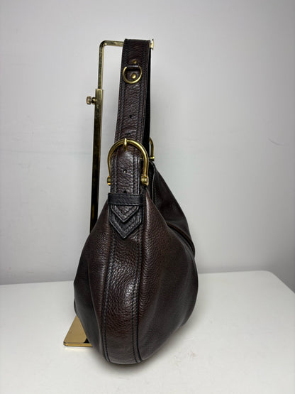 Women's Burberry Malika Vintage Dark Brown Leather Small Pre-Owned Hobo Shoulder Bag
