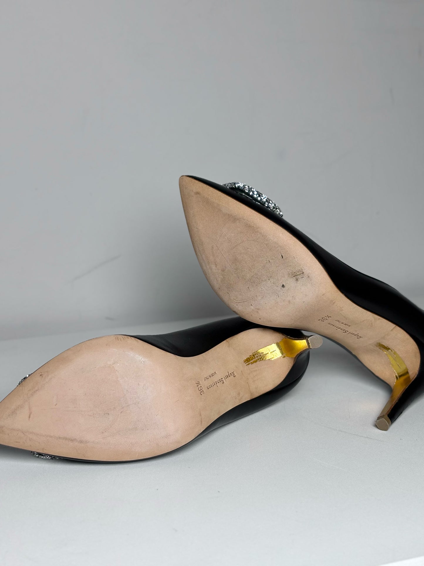 W Shoe Size 36.5 Rupert Sanderson Nada Crystal Adorned Black Pre-owned Heels