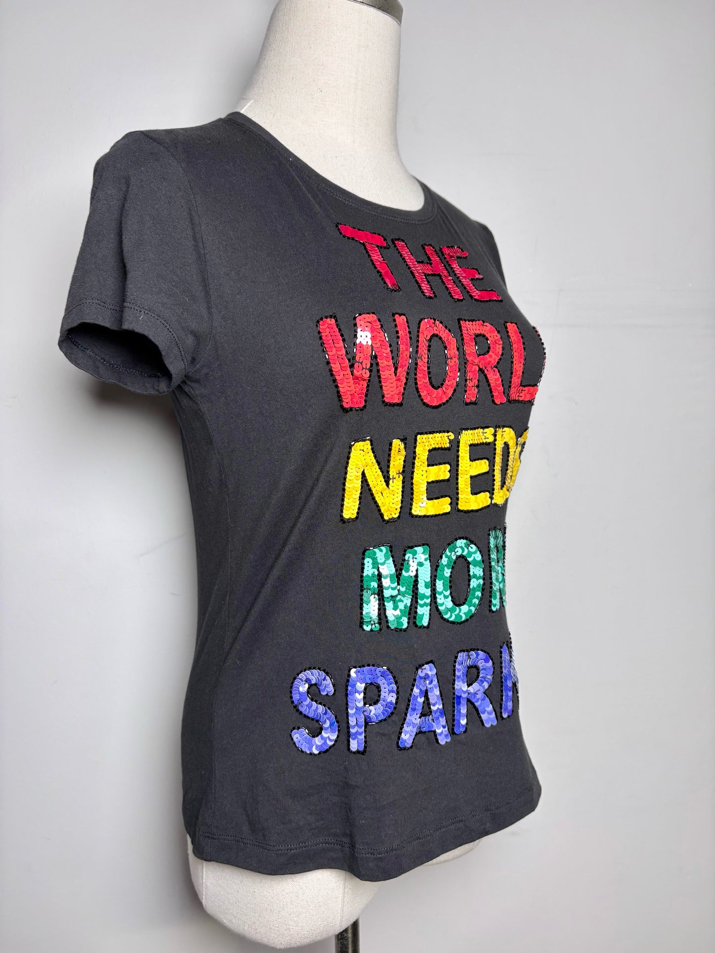 Women Size P Alice + Olivia Black Sequin Pure Cotton Pre-owned Top