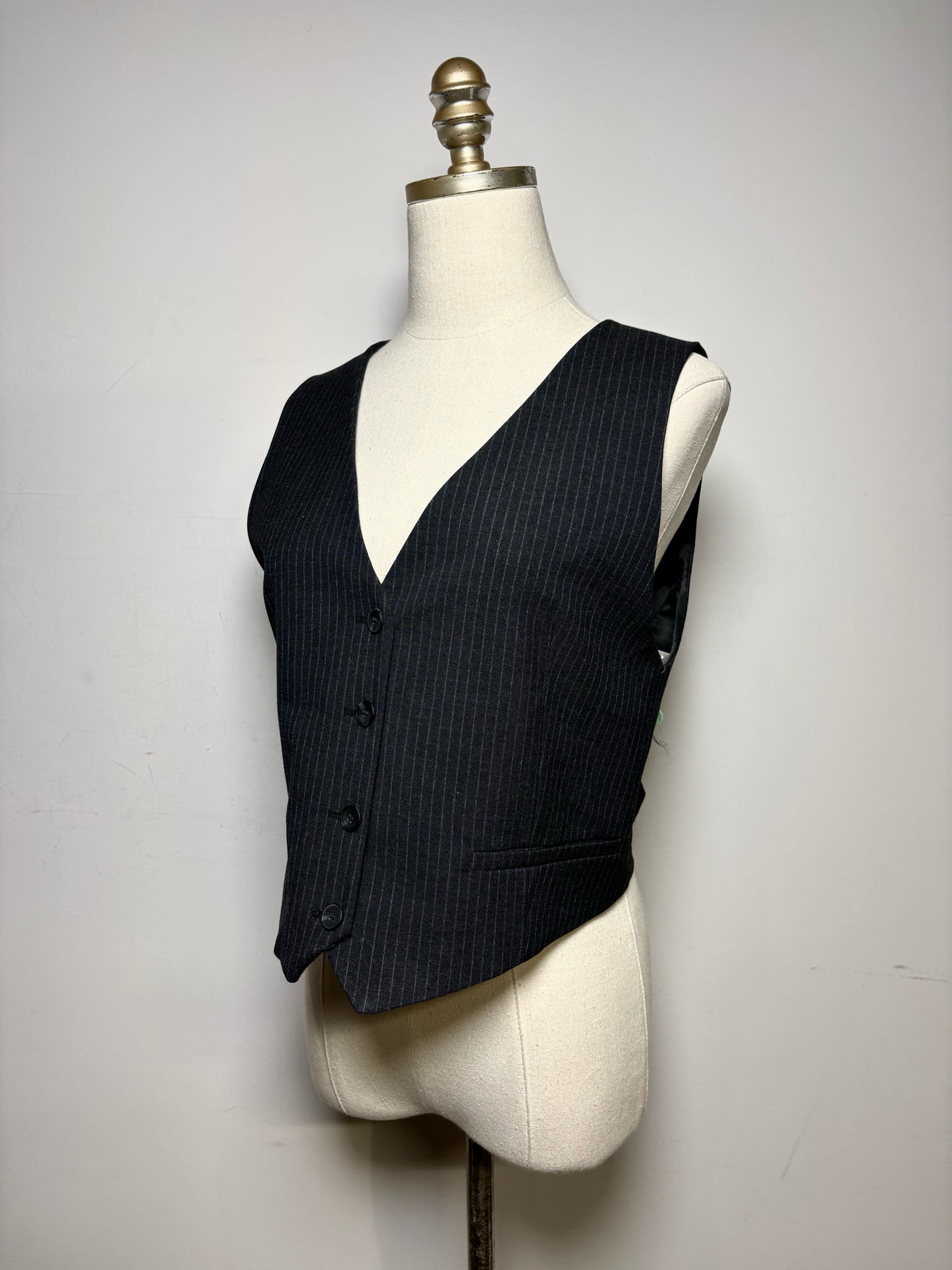 Women's Size L ZARA Charcoal Pinstripe Polyester Viscose NWT Pre-Owned Vest