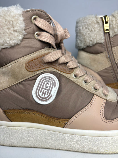 W Shoe Size 9.5 Coach C220 High Top Tan Suede, Nylon Pre-owned Sneakers