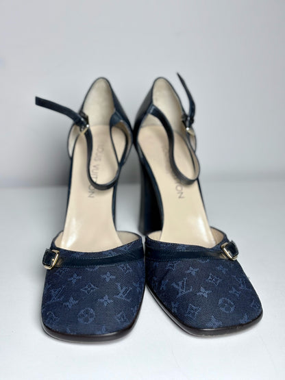 Louis Vuitton Josephine Blue Canvas, Leather Pre-owned Heels