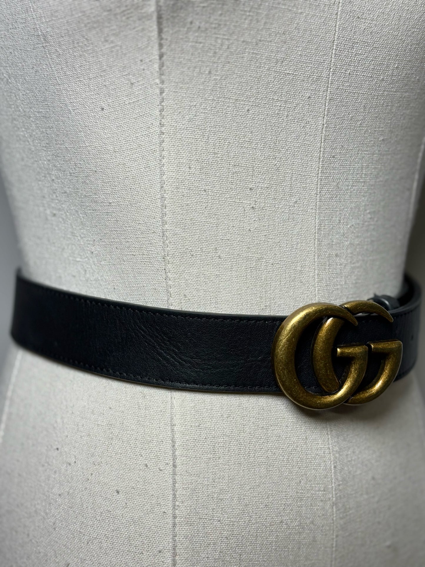 Gucci Double-G Marmont Leather 80-32 20mm (4/Small) Black Belt