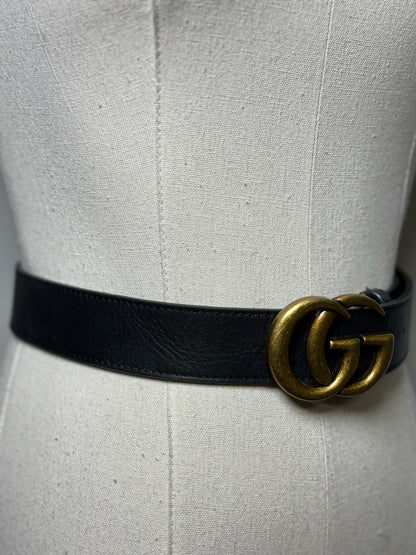 Gucci Double-G Marmont Leather 80-32 20mm (4/Small) Black Belt
