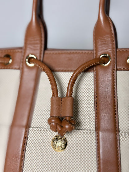 Women's Veronica Beard Solid Canvas, Leather Pre-owned Cream, brown Medium Purse